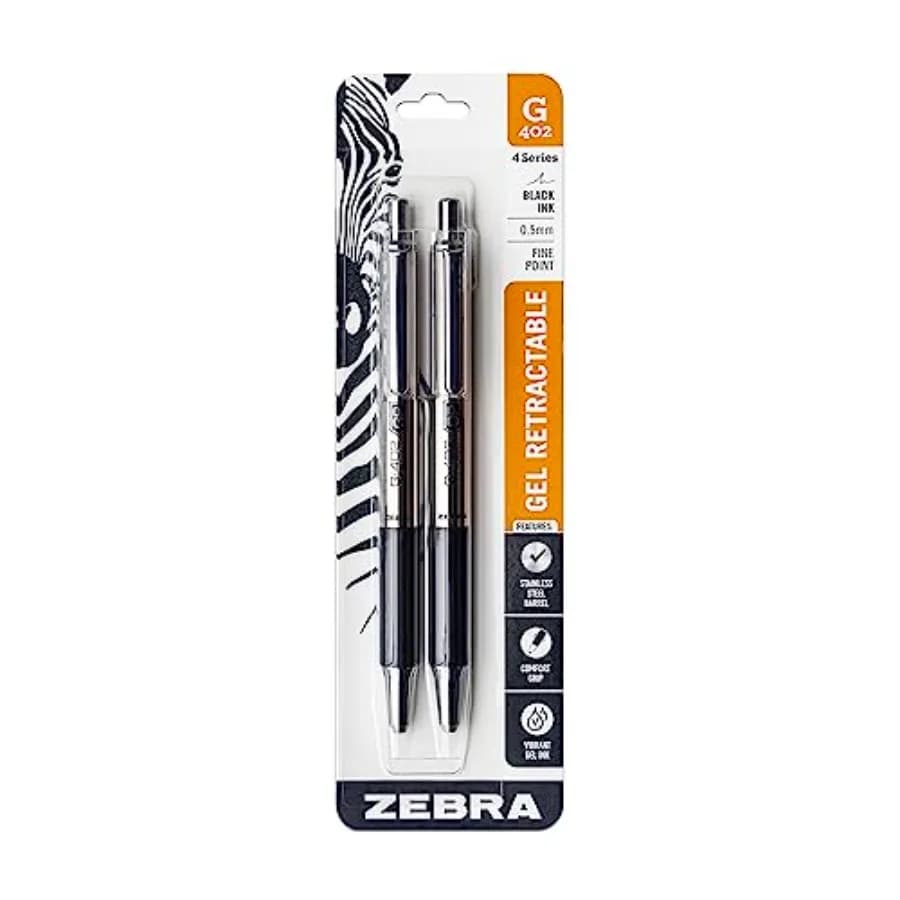 STEEL G-402 Retrctle Gel Pens - 0.5mm Fine Point - Smooth Ink - Rpi ry Ink for No Smers or Smuges - le Stinless Steel Writing P