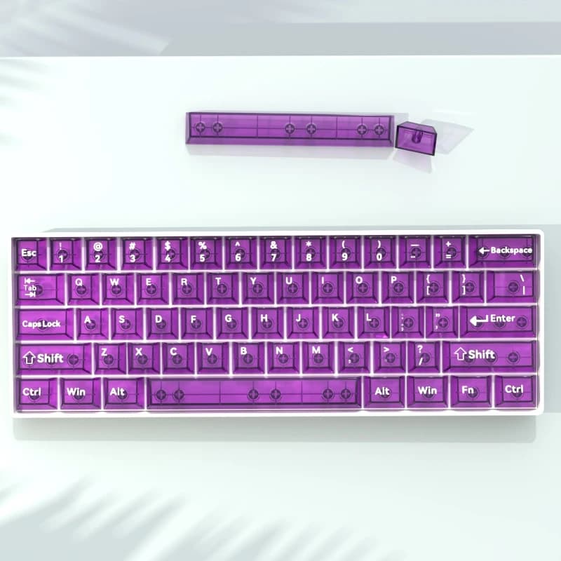 Tastiera Meccanica con Keycaps Trasparenti in PC Viola, Materiale UV Transfer, Altezza Originale Cherry, 61 Tasti