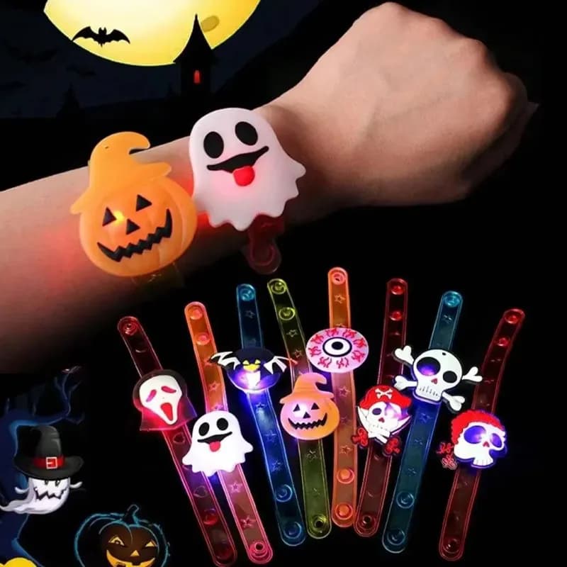 12-24PCS Halloween LED Finger Ring Pumpkin Glow Wrist Band Christmas Watch Necklace Light Up Toy Party Favors Kids