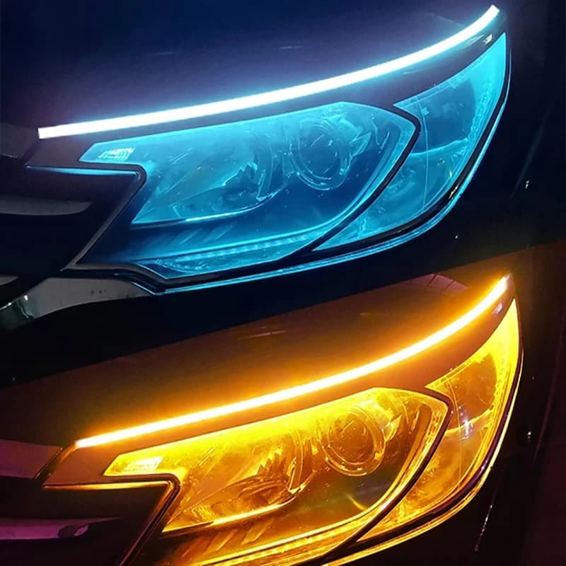 2 pcs DRL auto flexible daylights LED strip waterproof headlights white direction indicators lamp brake yellow flow 12V