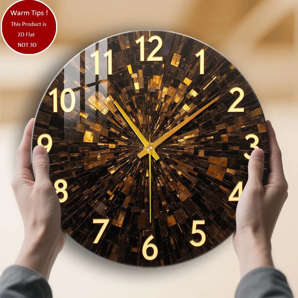 Tempered Glass Wall Clock Radiant Gold Geometric Clock Suitable for Wall Decorations or Table Display everywhere