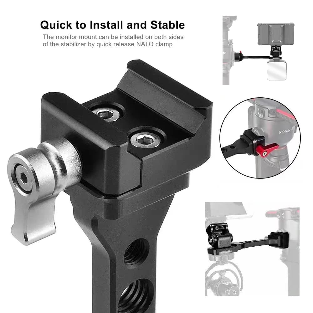 Gimbals Monitor Mount Bracket for DJI Ronin RS5/4/3/Pro/Mini RSC2, w Cold Shoe Hole Extension Arm for LED Light Microphone Phone