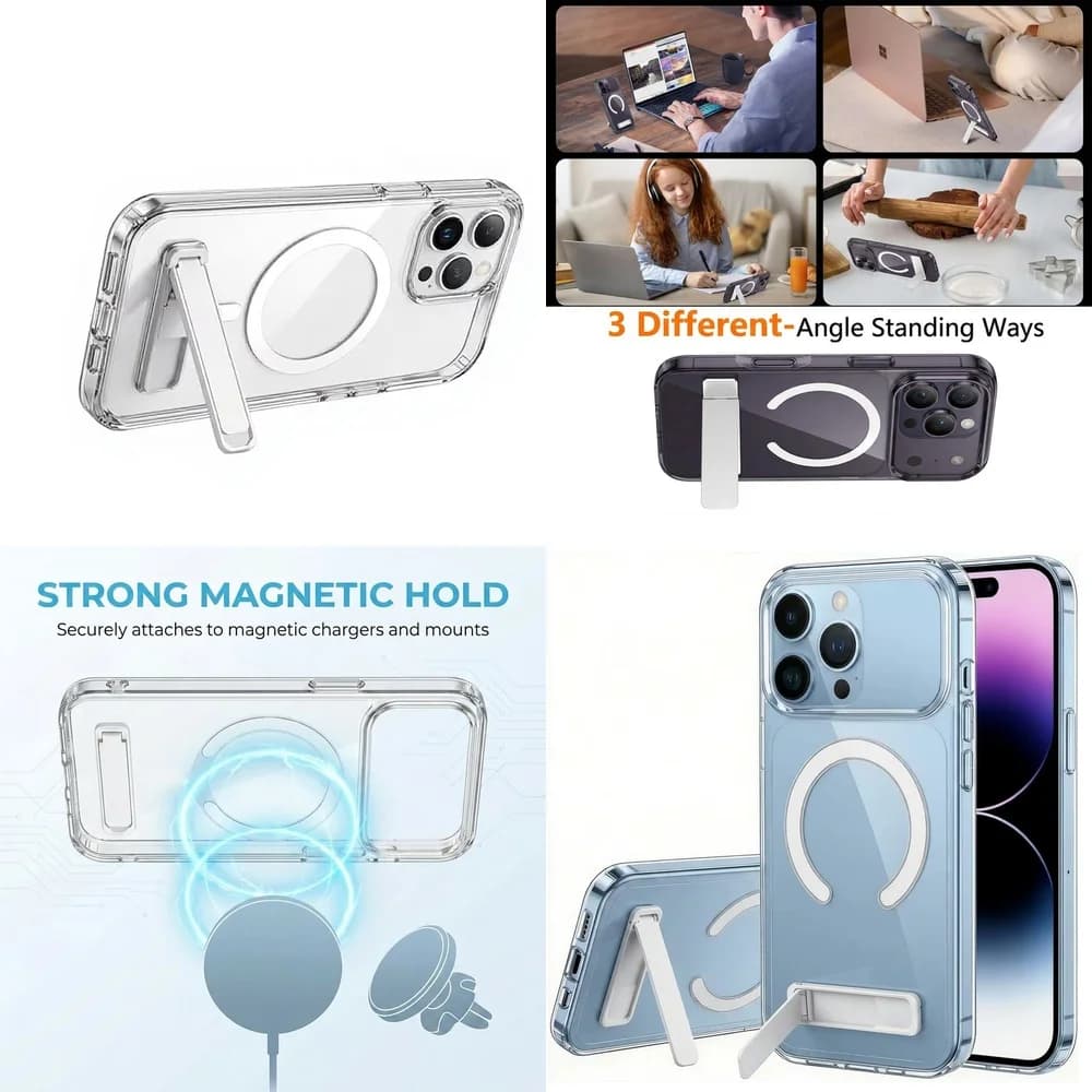 Trending Clear Magnetic Phone Case Adjustable Kickstand Full Body Protection for iPhone 17 Pro Max 16 15 Plus 14 13 12 mini 11