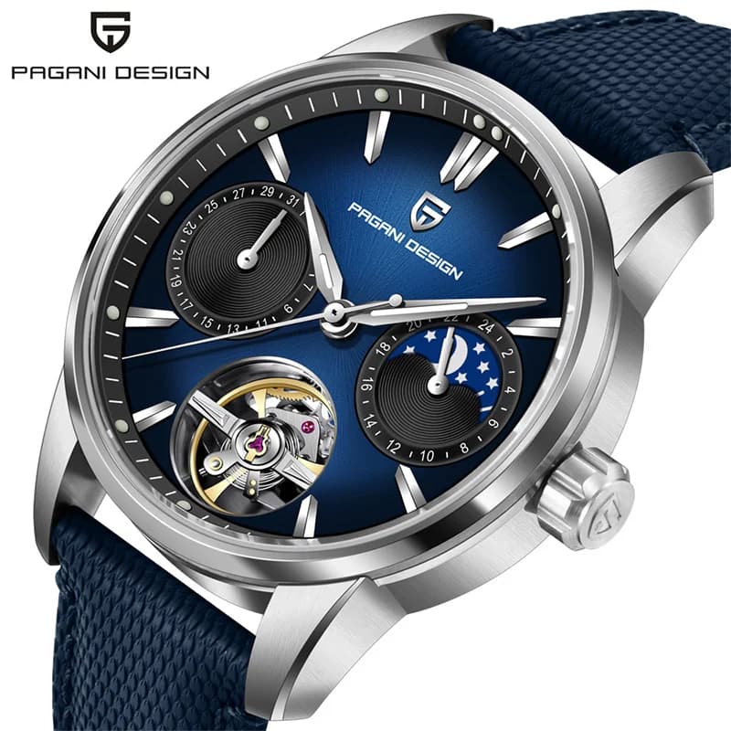 Luxury Men Automatic Watch PD‑YS021 Moon Phase Calendar Display Skeleton Dial Waterproof Business Casual Male Wristwatch
