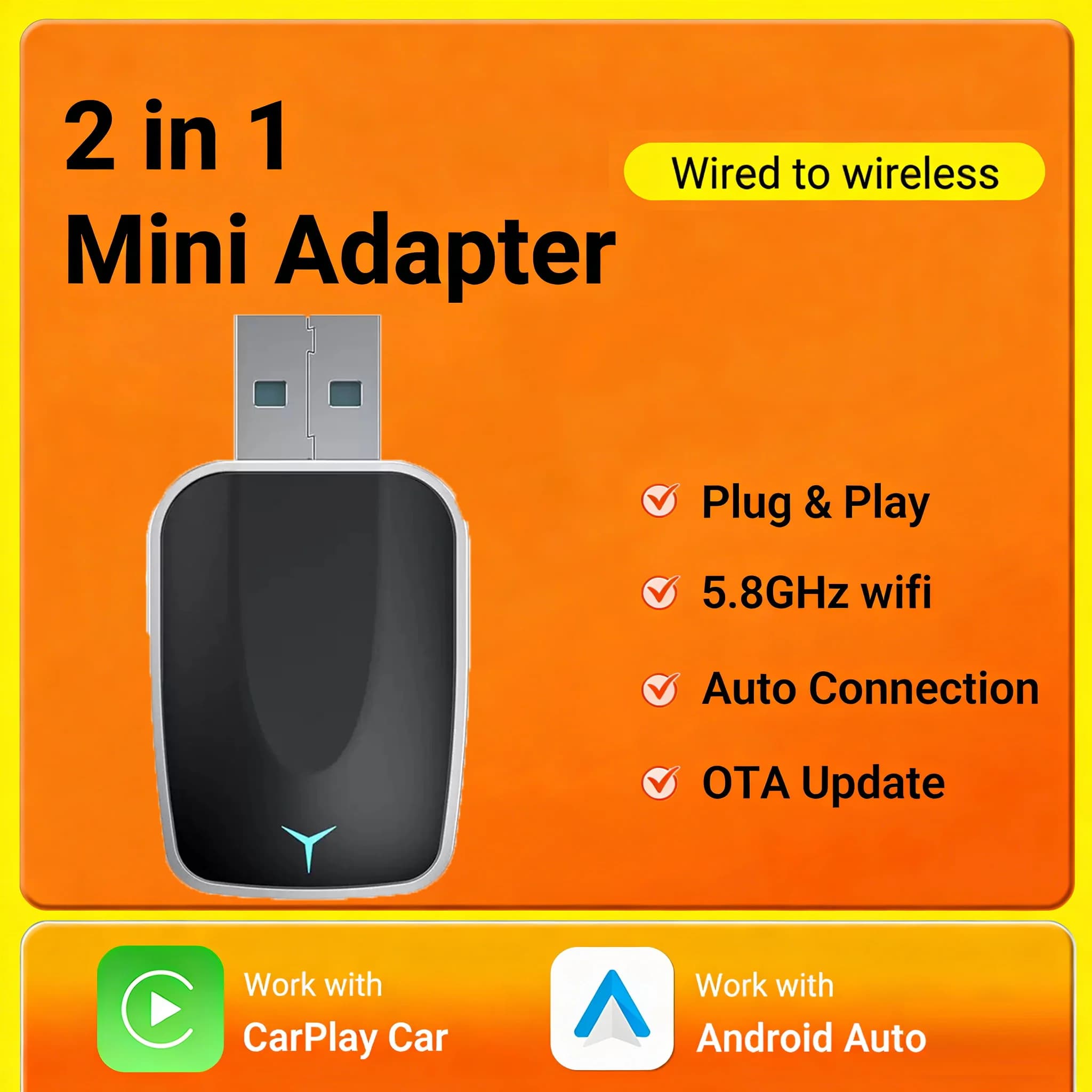 2026 NEW Adapter 2-in-1 CarPlay and Android Car from Wireless Cable, Car Gadget, Smart Box Plug and Play, Fast Wi-Fi 5GHz