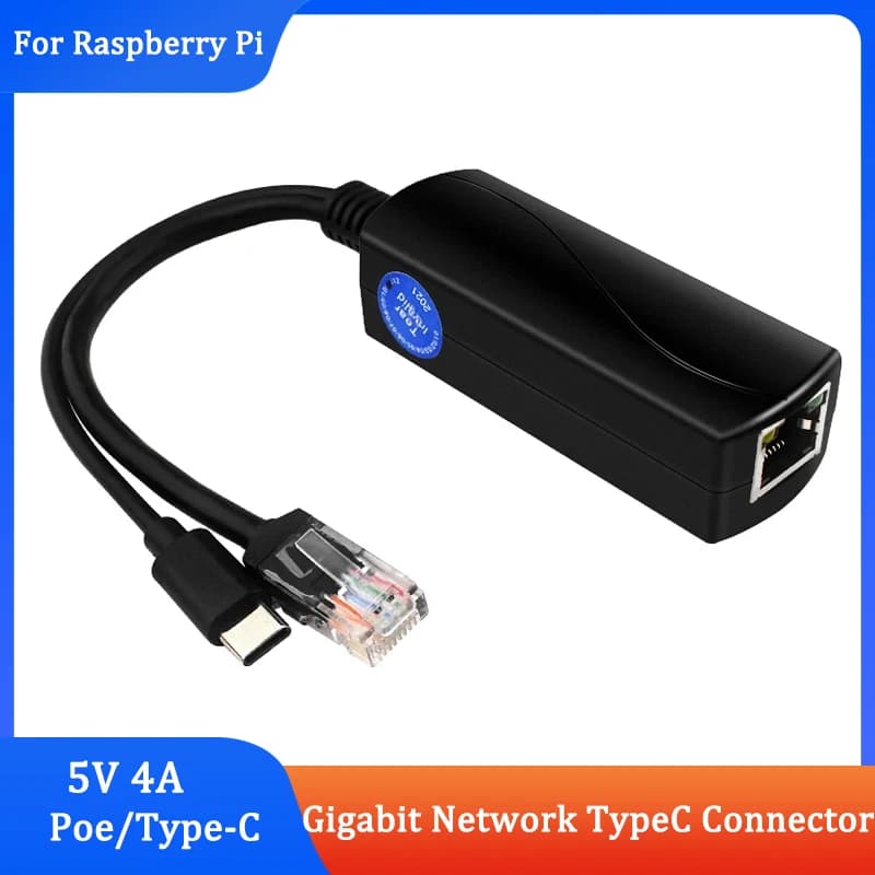 Raspberry Pi USB tipo C separatore PoE 1000Mbps Gigabit PoE Splitter 5V 4A connettore di tipo C per Raspberry Pi 5