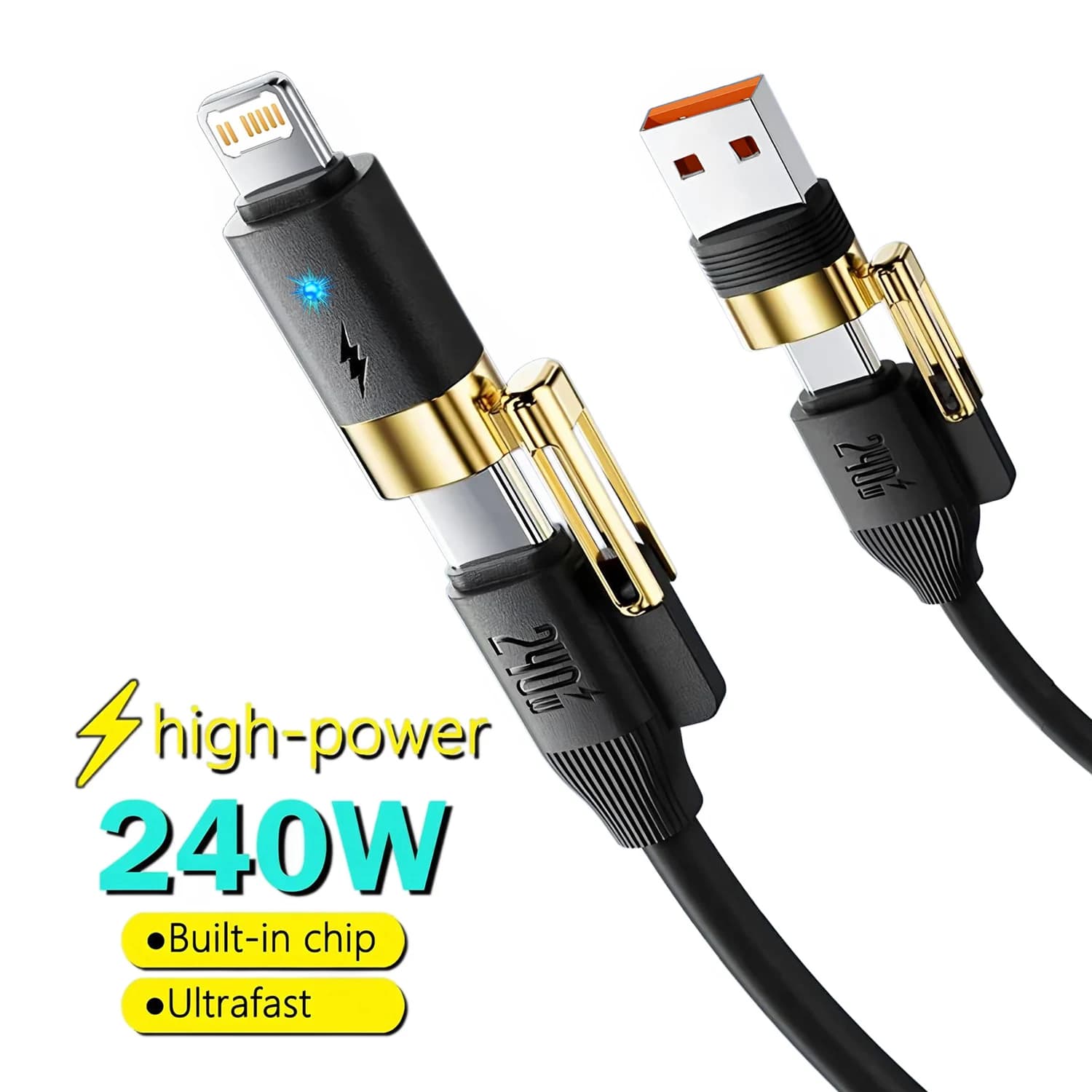 USB Data Cable Type C 4 in 1 PD 240W for iPhone 15 14 13 12 11 Samsung Xiaomi Redmi Huawei Quick Charger Cable