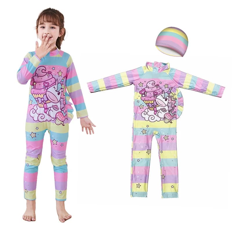Children's Whole Swimwear Children's Swimwear Girls Long Sleeve Solar Protection with Swim Headphones Set of 2 pieces 3 4 5 6 7 8 9 10 11 years old