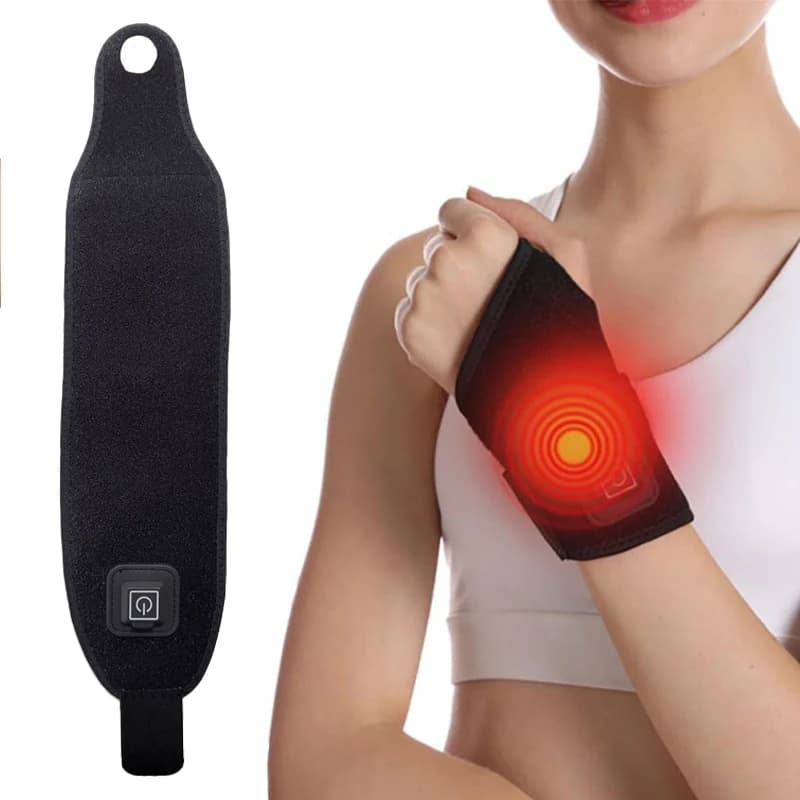 Tutore da polso riscaldato elettricamente con cinturino nero regolabile e traspirante per strumenti sportivi e di protezione delle articolazioni delle mani
