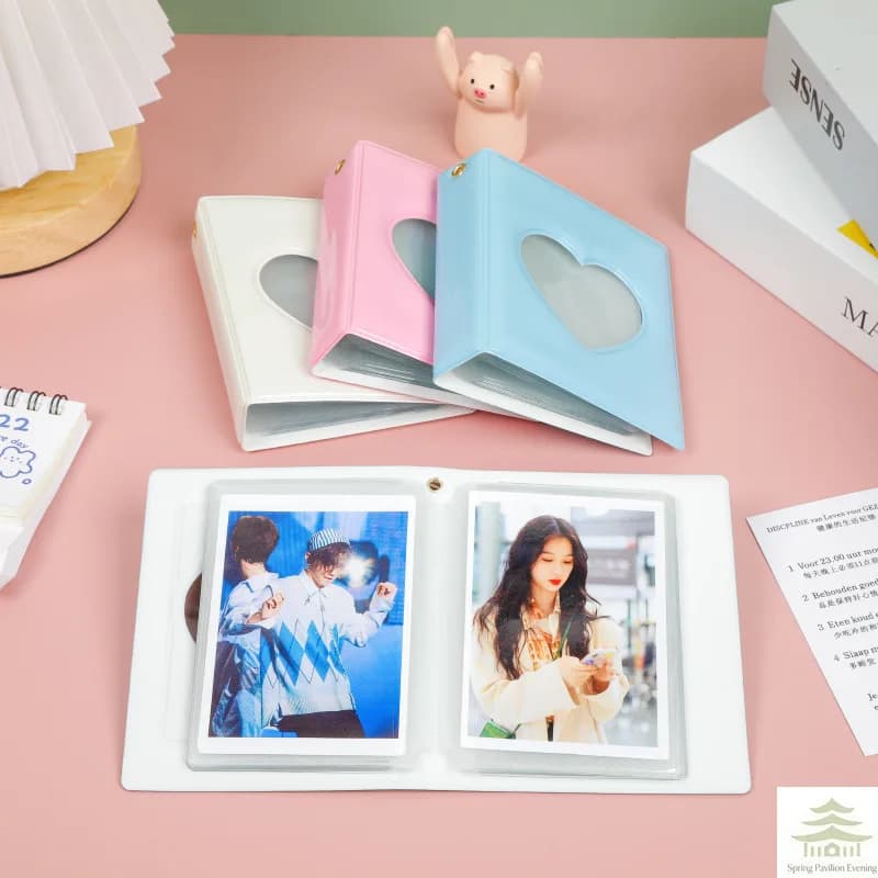 1PC 3-Inch Photocard Holder Heart Love Design Hollow Photo Album with 32 Pockets Card Binder for Mini Idol Pictures Storage