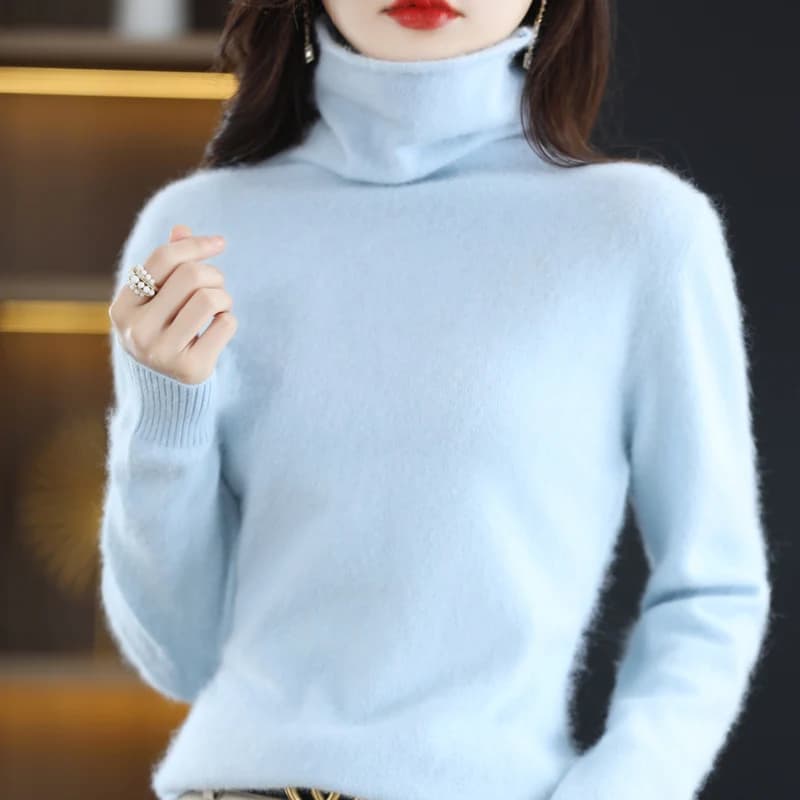 Vendita calda donna nuovo maglione di cashmere visone 100% dolcevita lavorato a maglia manica lunga slim maglione pullover moda autunno e inverno
