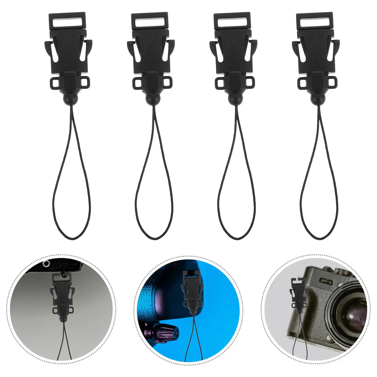 Set di 4 Connettori per Cinghia Fotocamera con Fibbia a Sgancio Rapido, Clip Cinghia Corta per DSLR e Mirrorless, Attacco Sicuro