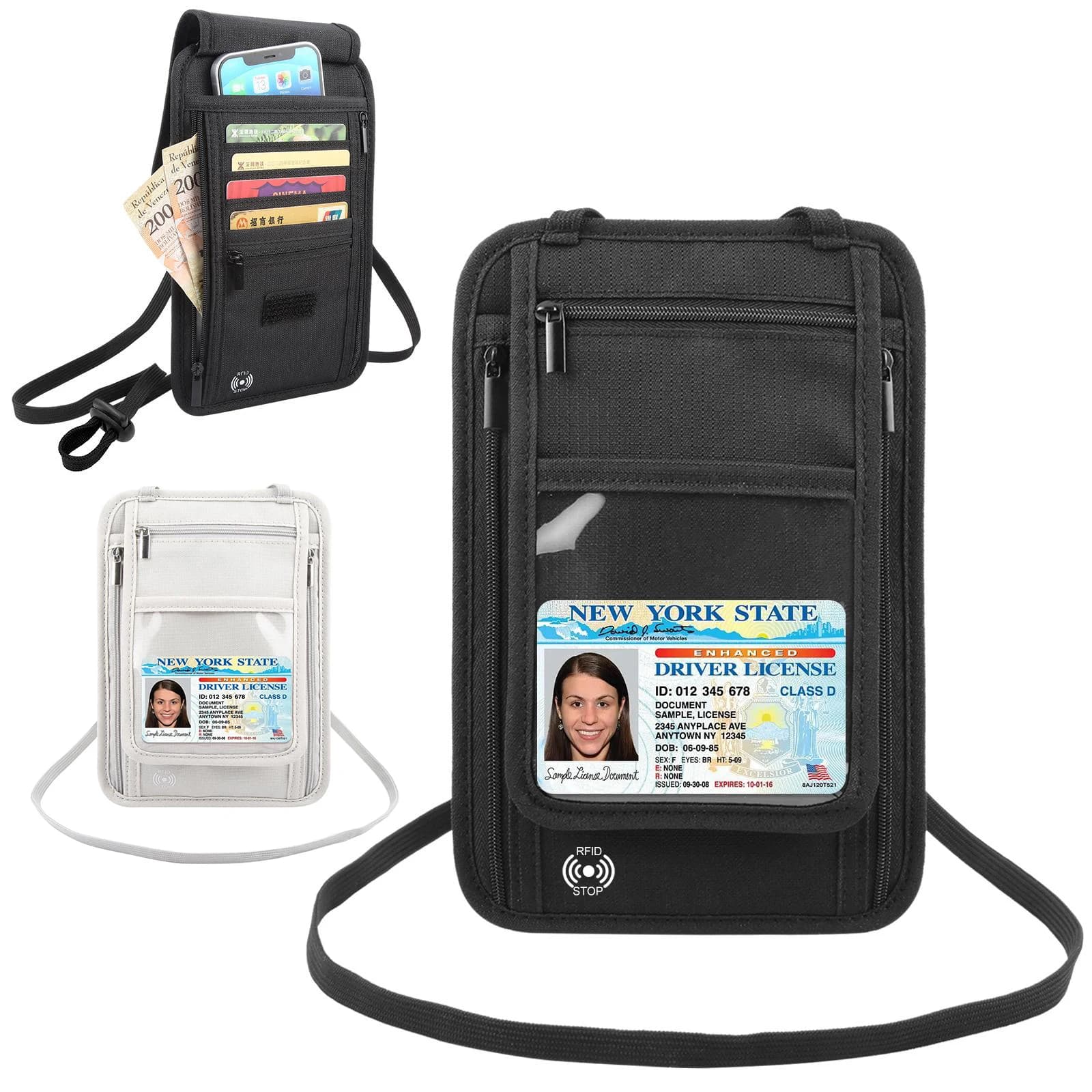 HAWEEL Custodia di sicurezza antifurto Borsa per passaporto in nylon con tracolla regolabile Custodia da viaggio impermeabile per carte di credito