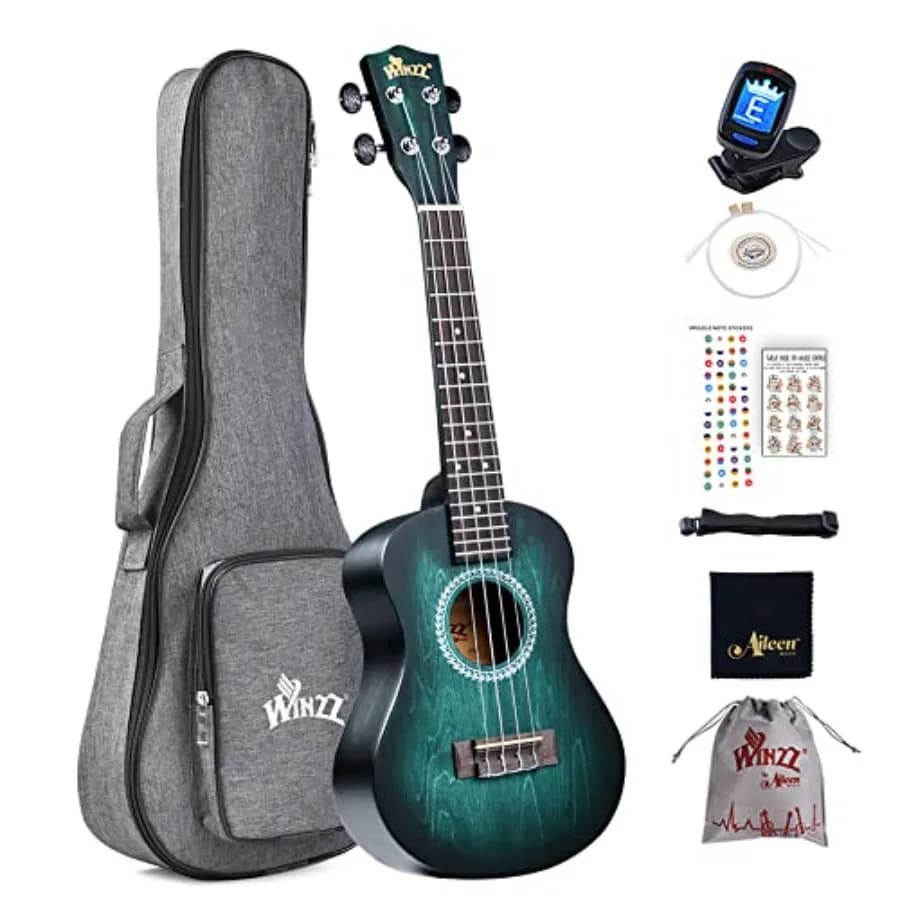 Ukulele Concerto 23 Pollici Blu-verde, Kit per Principianti per Adulti con Design a Colori Unici