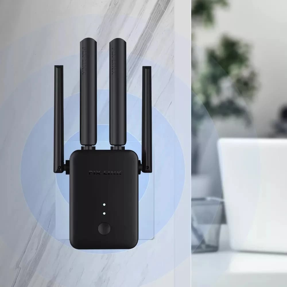 Router/estensore WiFi wireless 2.4G 300Mbps, ripetitore interno nero, Wi-Fi più veloce con MU-MIMO, 4 antenne, nuova modalità relè WISP, WR42Q