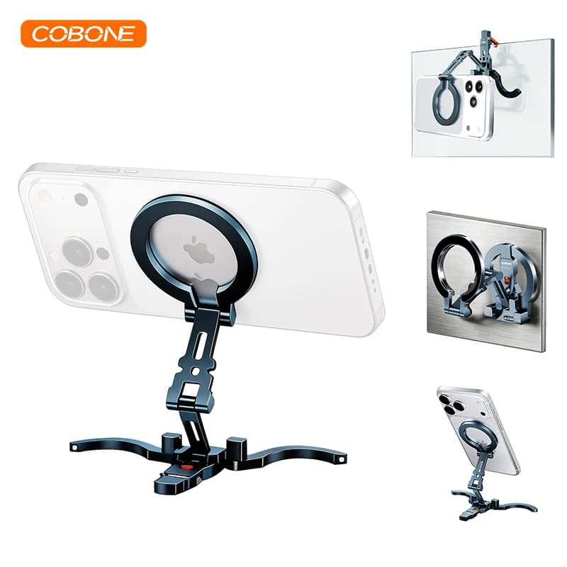 Supporto Magnetico Pieghevole COBONE a Doppia Faccia per Telefono, Attacco da 1/4 di Pollice per Smartphone MagSafe e Android, Ideale per Desktop, Palestra, Vlog e Live Streaming