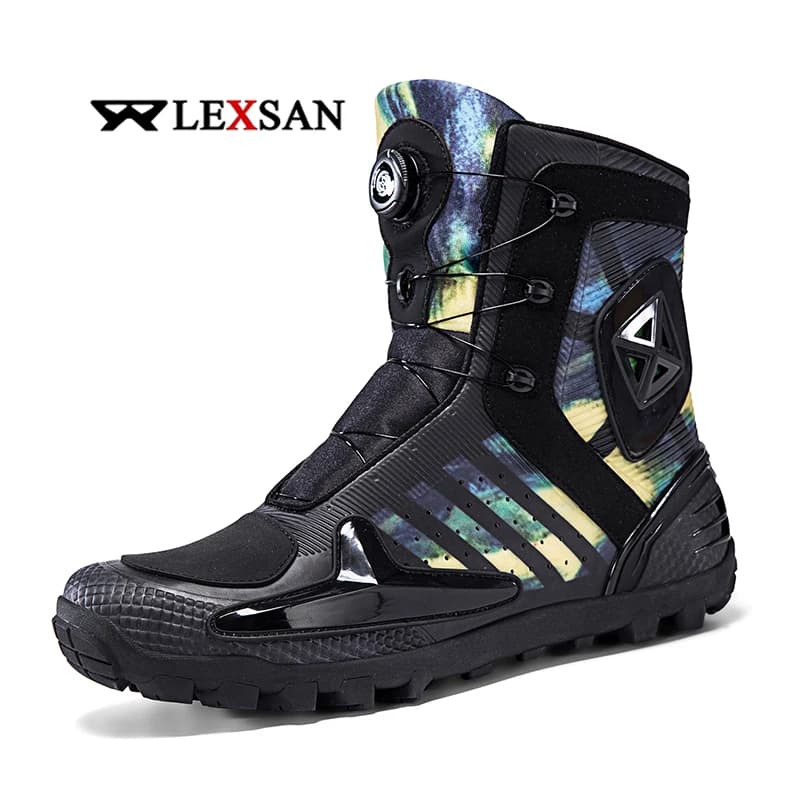 Lexsan Men's Leather Motorcycle Boots Breathable Anti-Slip Wear-Resistant Motorbike Racing Ankle Length Shoes for Riders