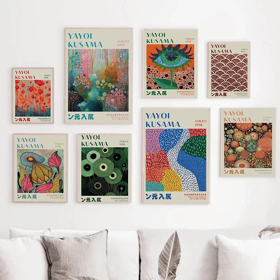 Yayoi Kusama Modern Poster Japanese Op Art Design Abstract Prints Canvas Painting Wall Art Pictures Home Living Room Decorati