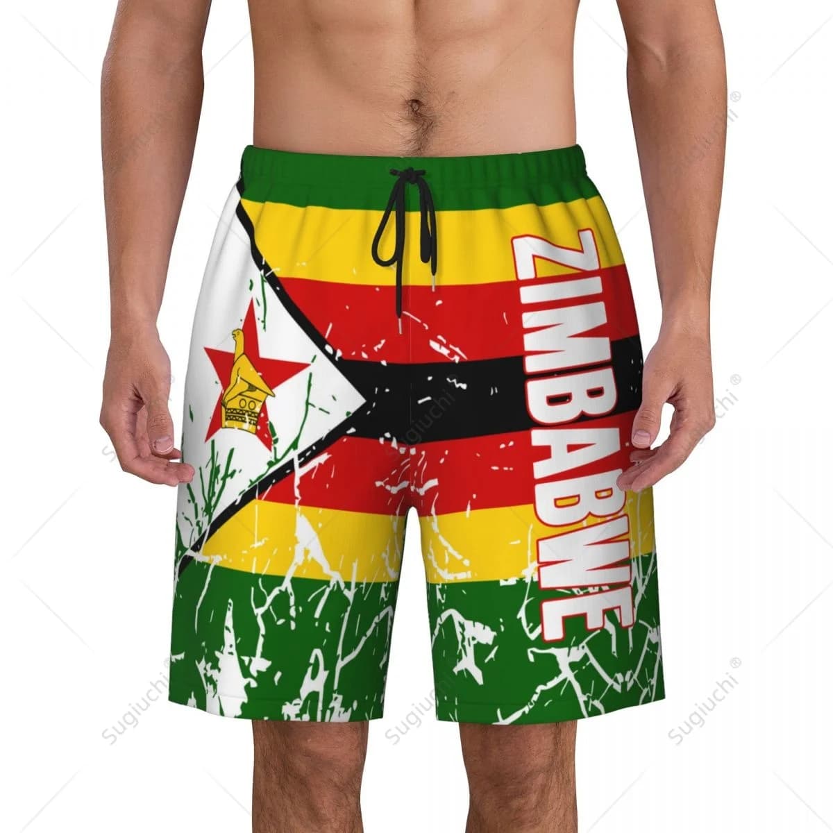 Pantaloni da spiaggia con bandiera dello Zimbabwe da uomo Pantaloncini da surf Surf Ragazzi Calcio Ciclismo Costumi da bagno Corsa in poliestere