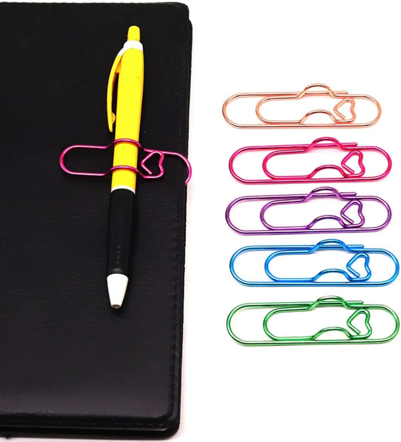 15 clip portapenne in metallo per notebook, accessori per agenda, graffette a forma di cuore