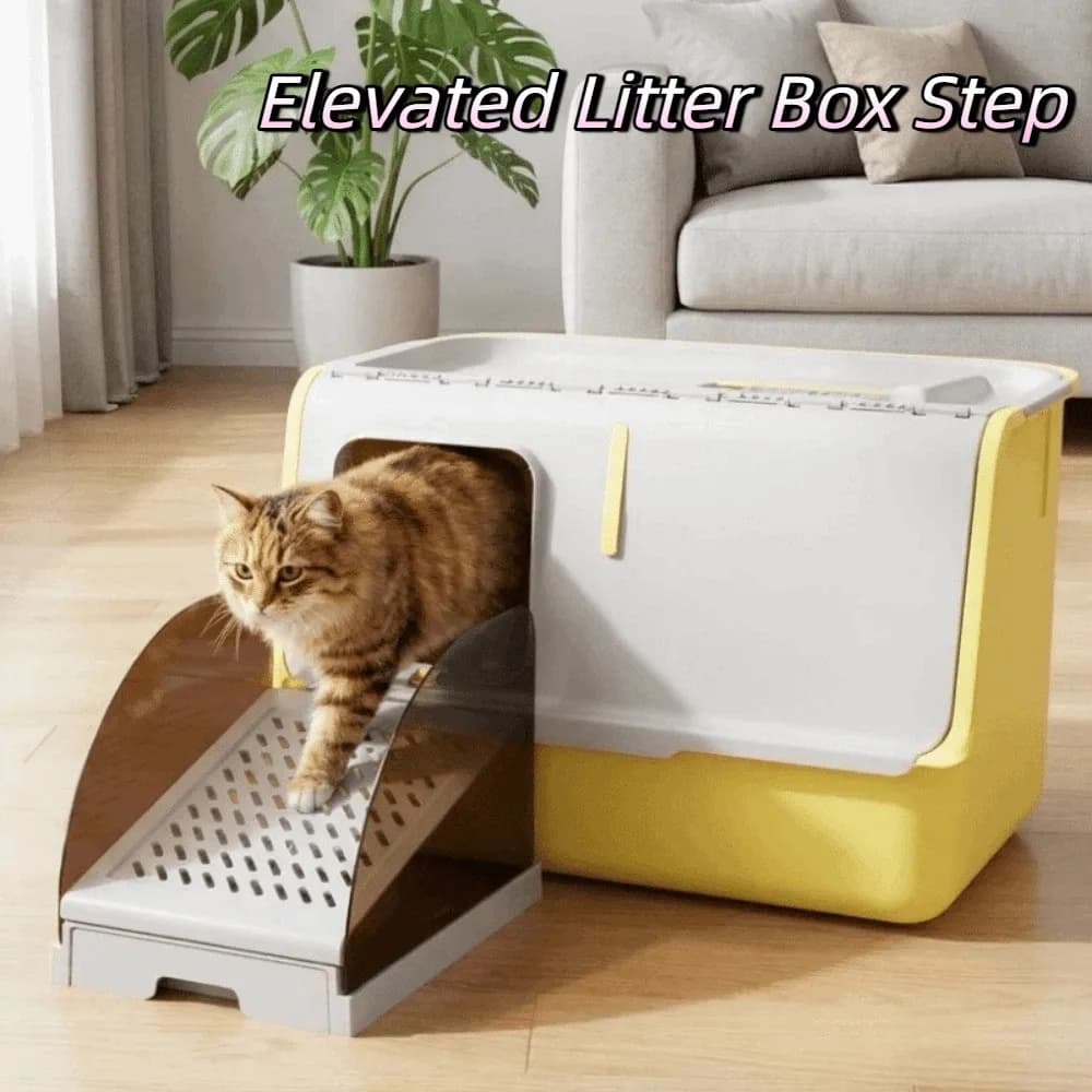 Adjustable Height Cat Litter Ramp with Drawer Non Slip Anti Tracking Drawer Baffles Step Stool Efficient Stable