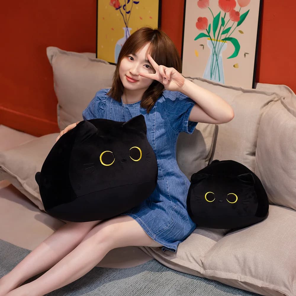 1pc peluche gatto nero morbido peluche Kawaii cuscini Anime simpatico cartone animato animale farcito bambola ragazze regali di san valentino ornamenti