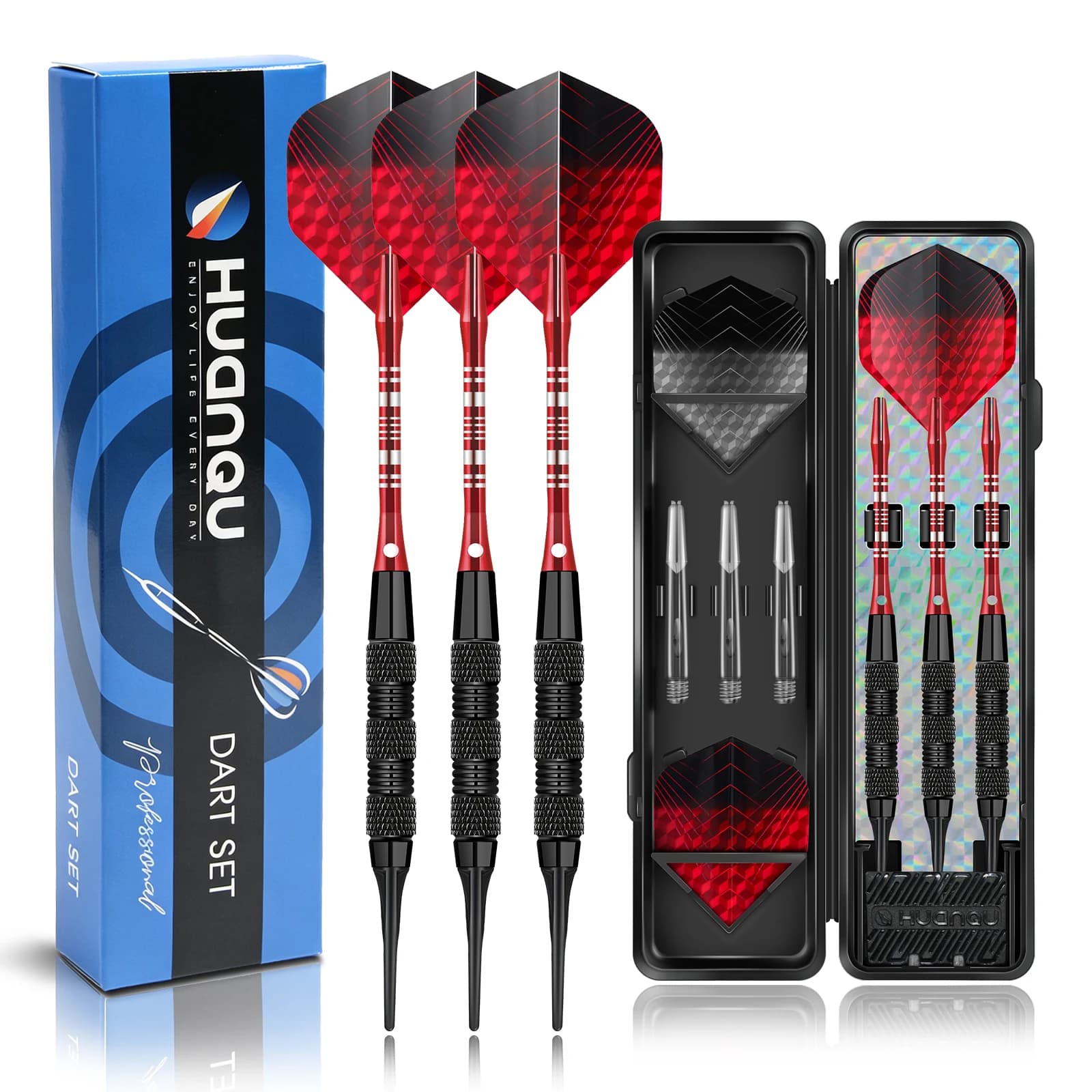 16g Soft Tip Darts Set 3pcs Knurled Grip Barrels with Spare Flights Shafts Tips Carry Case for Electronic Dartboard Home Game