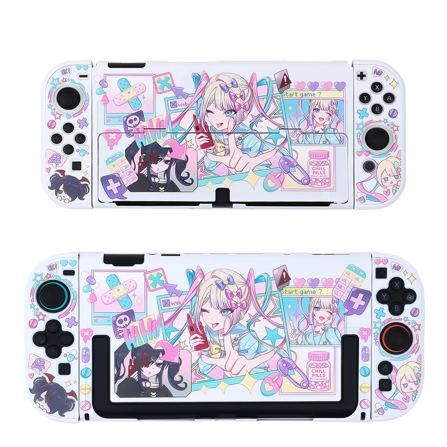Custodia protettiva per Switch OLED / Switch 2 - NS2 Guscio rigido staccabile bianco con funzione supporto, borsa viola, Streamer Girl