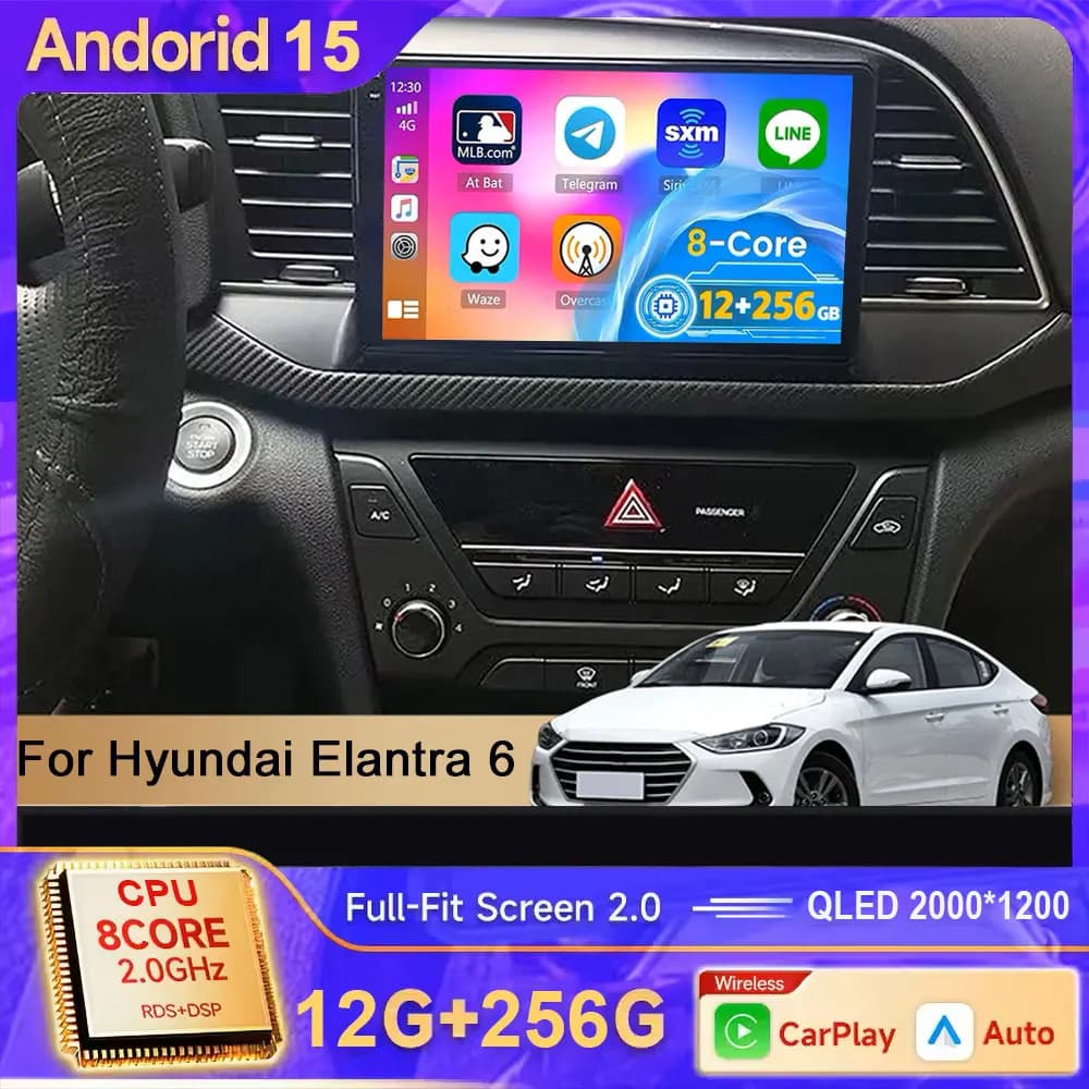 Per Hyundai Elantra 6 2016 2017 2018 Android 15 Autoradio Lettore multimediale Navigazione Carplay Audio Altoparlanti automatici senza DVD
