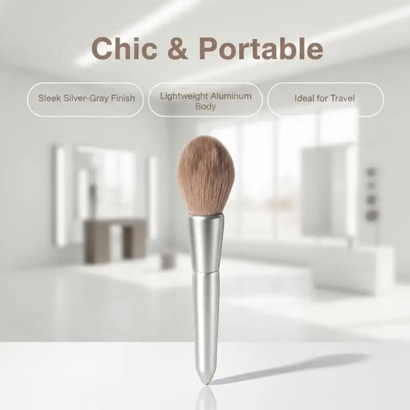 Travel Size Soft Synthetic Makeup Brush Sleek Metallic Handle Mini Blush Brush for On-the-go Makeup Touch Ups