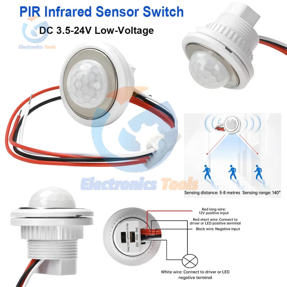 PIR Infrared Human Body Motion Sensor Switch Lens Design 5-8M Detection DC 3.5-24V Light Control Detector Module Home Indoor
