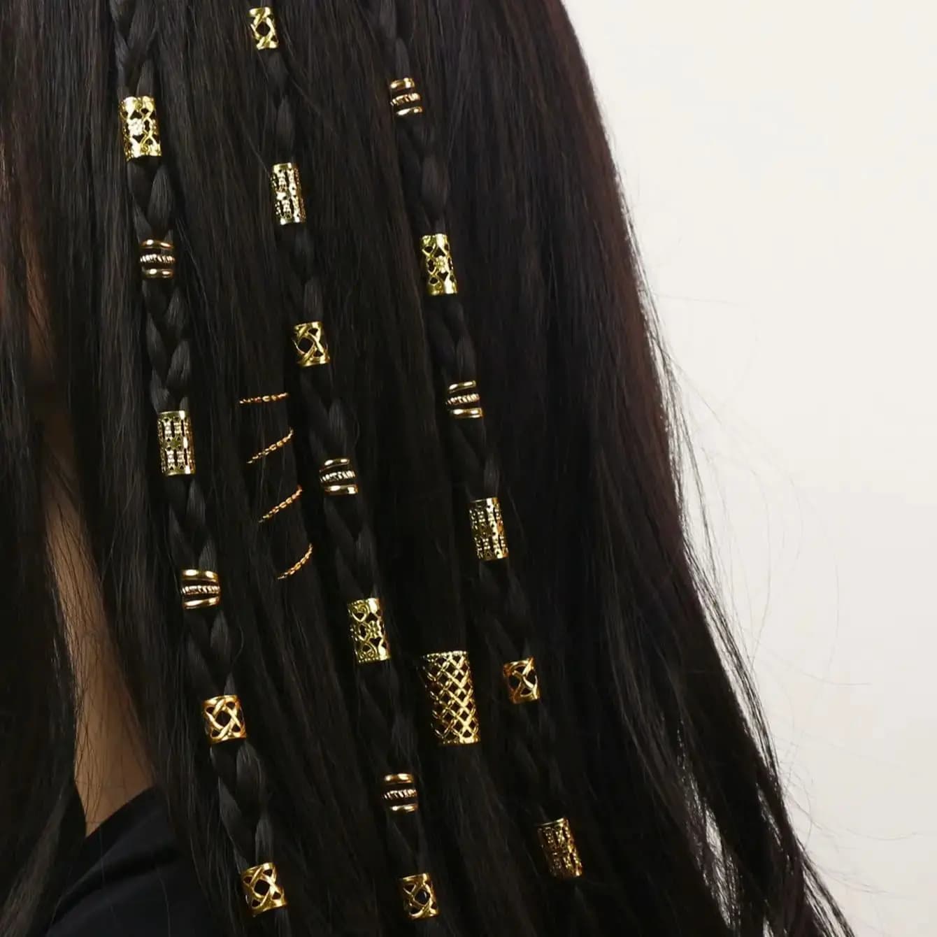 90pcs Hollow Out Hair Ring,Dreadlocks Beads Hair Braid Rings Clips Dread Locks Hair Braiding Metal Cuffs Decoration/Accessories