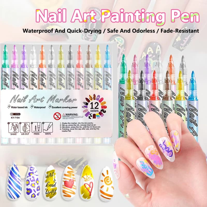 12 Colors 3D Nail Brush Punctuated Pen for graffiti with nail tip Drawing paint brush for DIY Nail The artistic beauty adorns Tools for manicure