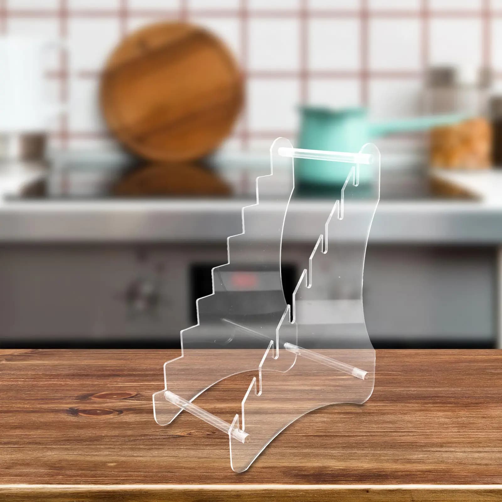 Kitchen Knife Holder Stand Transparent Acrylic 8-Tier Display Case Organizer Rack Clear Knife Storage Display Box for Home