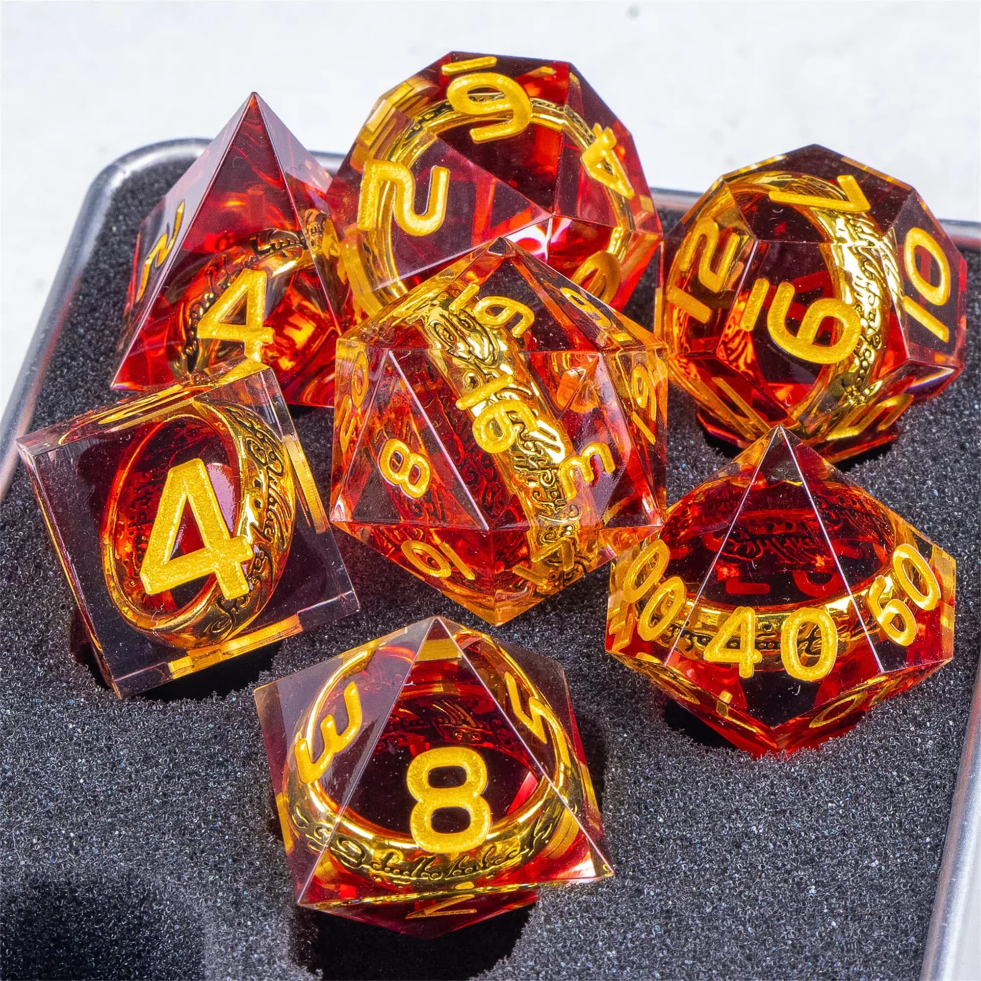 7Pcs Sharp Edge Resin Dice Set, Handmade Galaxy/Glitter Polyhedral Dice with Sharp Edges for Dungeons and Dragons