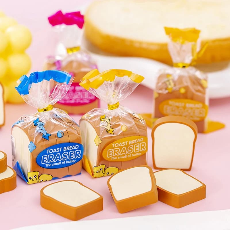4 Pcs/set Food Eraser Stationery Toast Bread Rubber Pencil Prizes for Kids Cute School Supplies