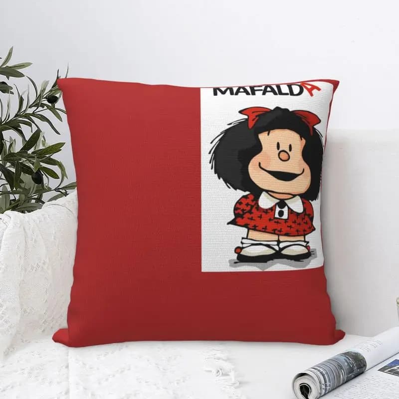 Fodere per Cuscini Personalizzate in Velluto 45x45cm con Stampa di Mafalda Quino, Cartone Animato e Manga, per Divano, Federa Quadrata