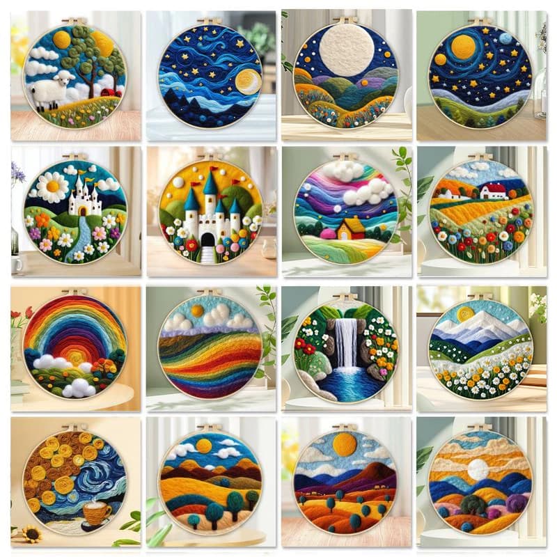 Feltro di lana pittura colorato arcobaleno scenario Starter Kit ago infeltrimento immagine con cornice lana infeltrimento pittura Kit regalo fai da te