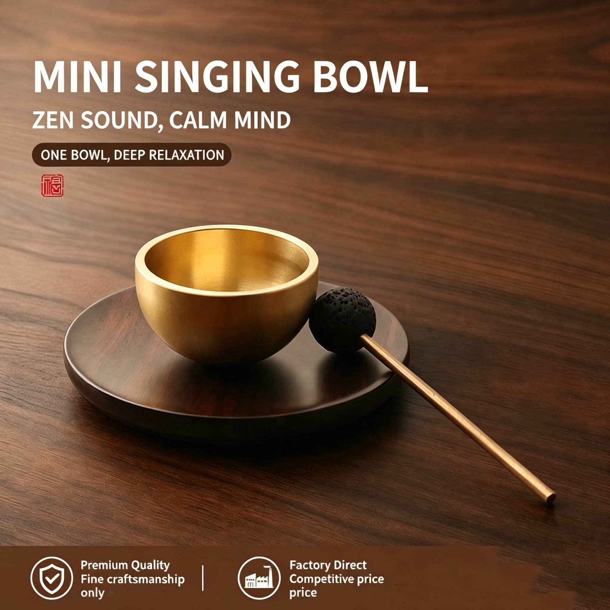 Mini Brass Singing Bowl Set with Lava Mallet Wooden Mat Yoga Meditation Sound Healing Bowl Aroma Diffuser Decor Ornament Stress