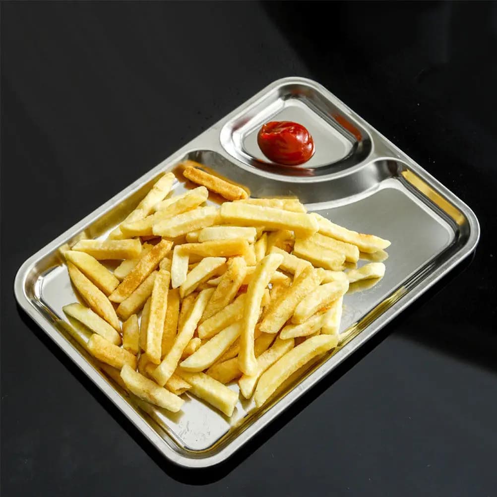 Stainless Steel Multifunction Plate for Ravioli, Compact and Light, Bowl Style for Patatines, Ravioli, Steaks, Dessert, Domestic Use