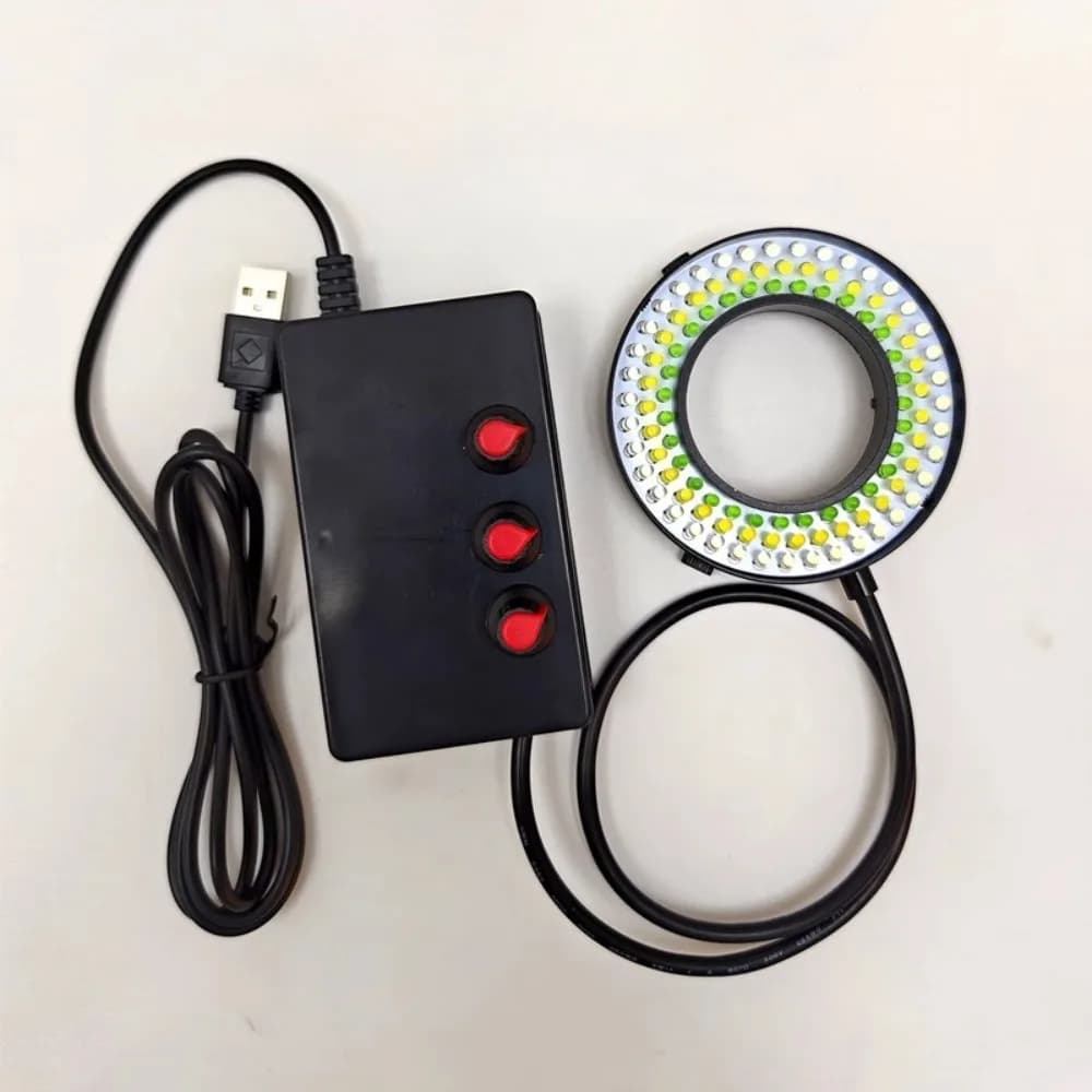Sorgente illuminante regolabile con luce ad anello monocromatica tricolore personalizzata per microscopio e fotocamera CCD compatibili