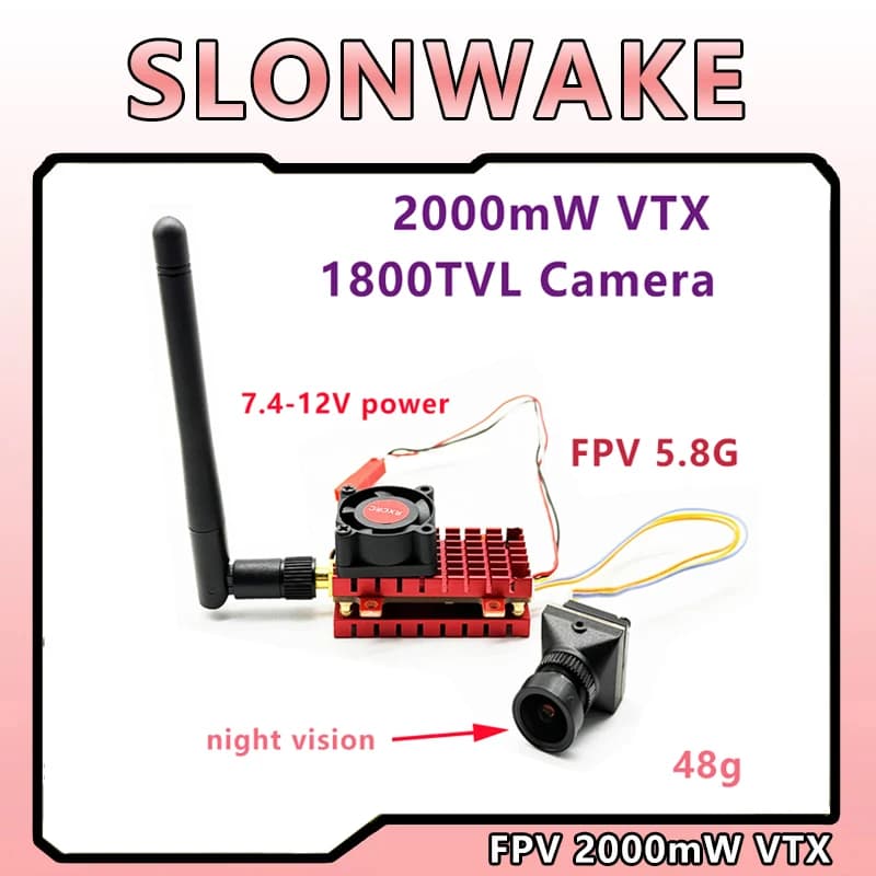SLONWAKE 2W 2000mW 5.8G VTX Transmitter1800TVL Camera Multicopter FPV Camera Freestyle Drone Quadcopter Model