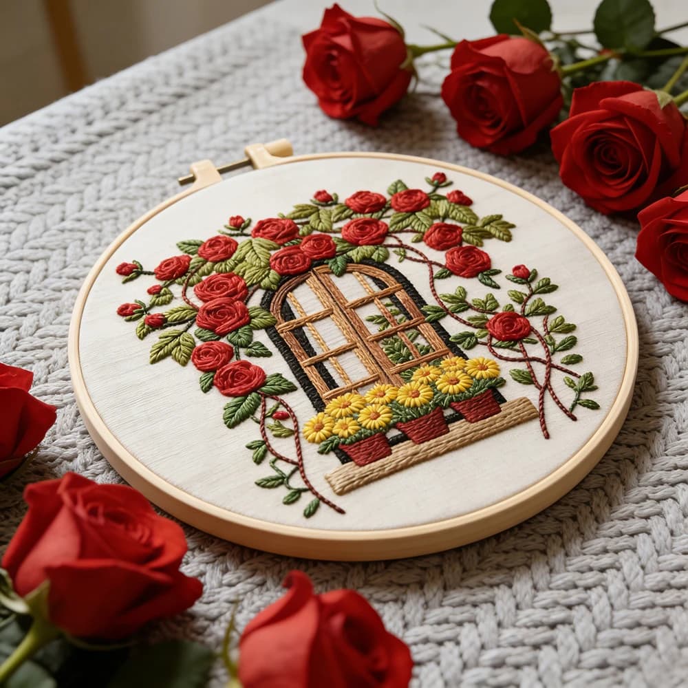 Kit Punto Croce Fai-da-Te con Motivo Floreale Stampato, Tela Stampata con Rose e Girasoli, Materiali per Cucito, Decorazione Casa