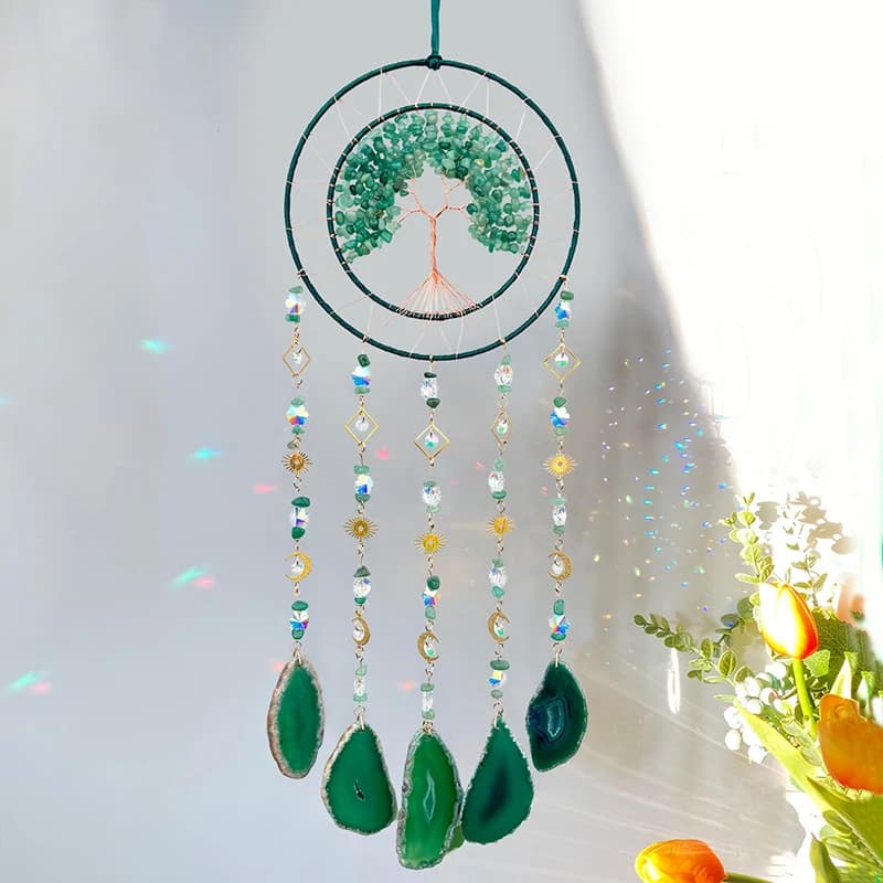 Handmade Natural Crystal Stone Suncatcher Wind Chimes Balcony Pendants Bedroom Hanging Ornaments Festival Party Gifts Home Decor