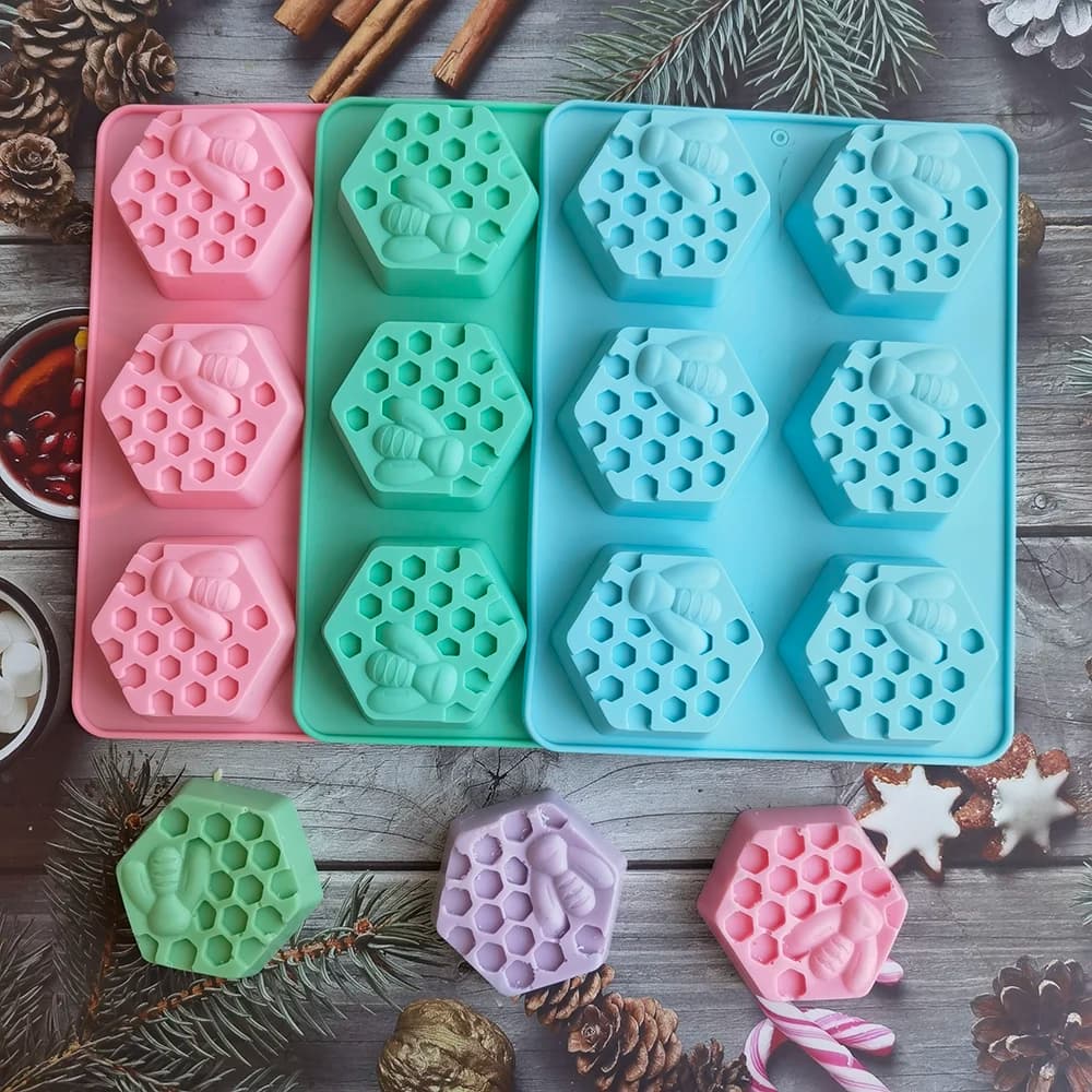 Silicone Hexagonal Bee Soap Mold for Handmade DIY Clay Wax Sheets Easy Release Non-Stick Plaster Craft Candle Making Mould