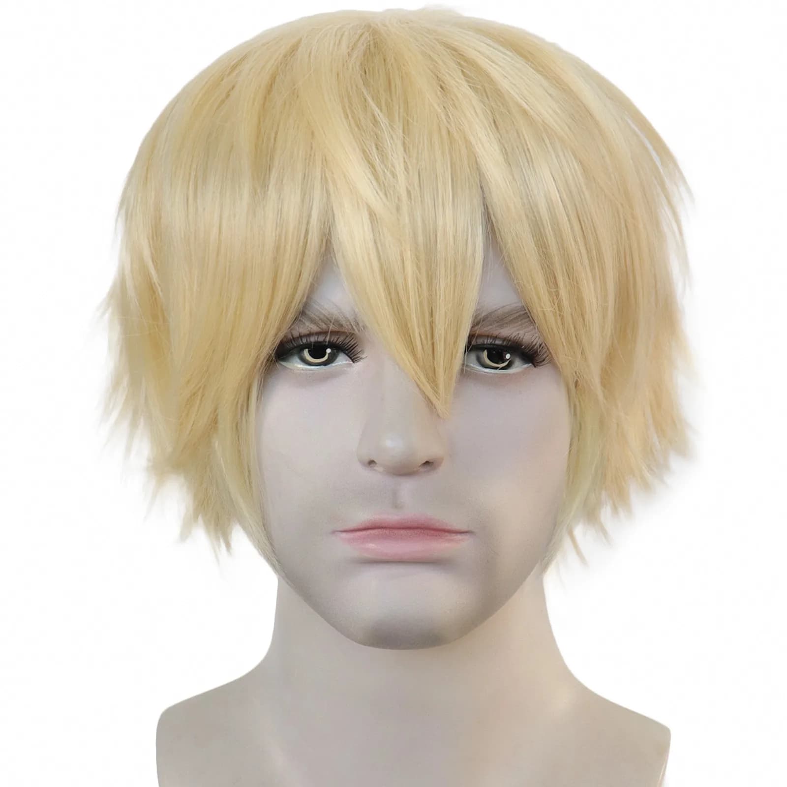 Parrucca Cosplay gialla leggera diritta corta per capelli sintetici con frangia per parrucca naturale per capelli di esposizione di fumetti di carnevale di Halloween di Anime