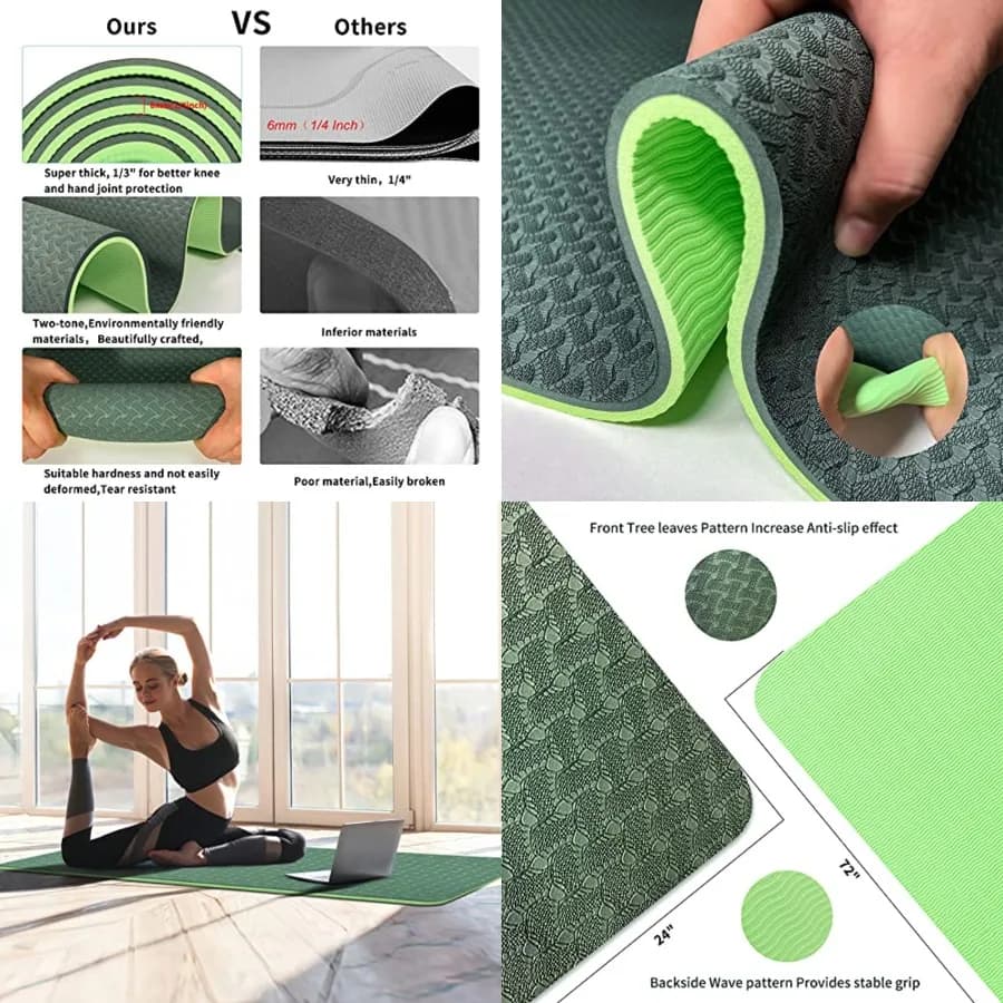 Tappetino Yoga 1/3 8mm di Spessore Antiscivolo, Tappetino Fitness per Uomo e Donna, Tappetino per Allenamento in TPE Ecologico 72Lx24W con Cinghia di Trasporto per Y