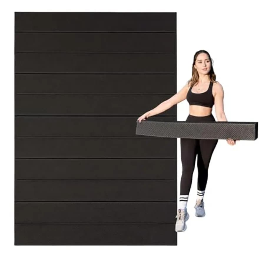 Foldable Large Yoga Mat for home gym and travel, PVC material, black, extra space 72L x 48W with 6mm 8mm thickness, anti-slip f