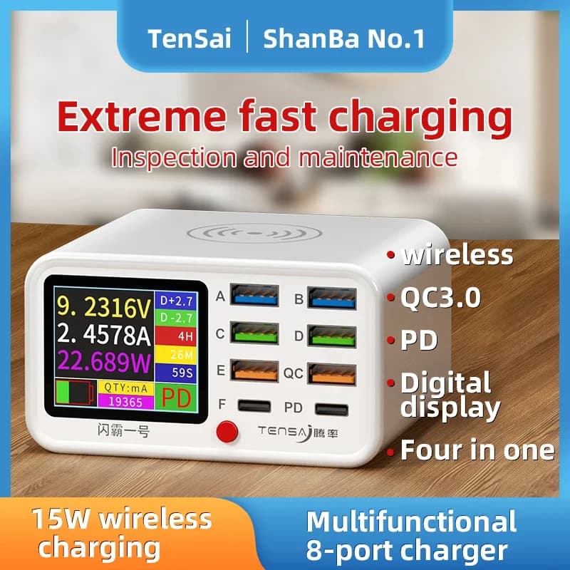 Stazione di ricarica rapida wireless USB multifunzionale a 8 porte Caricatore di rilevamento corrente visiva per ricarica flash iPad per telefono cellulare