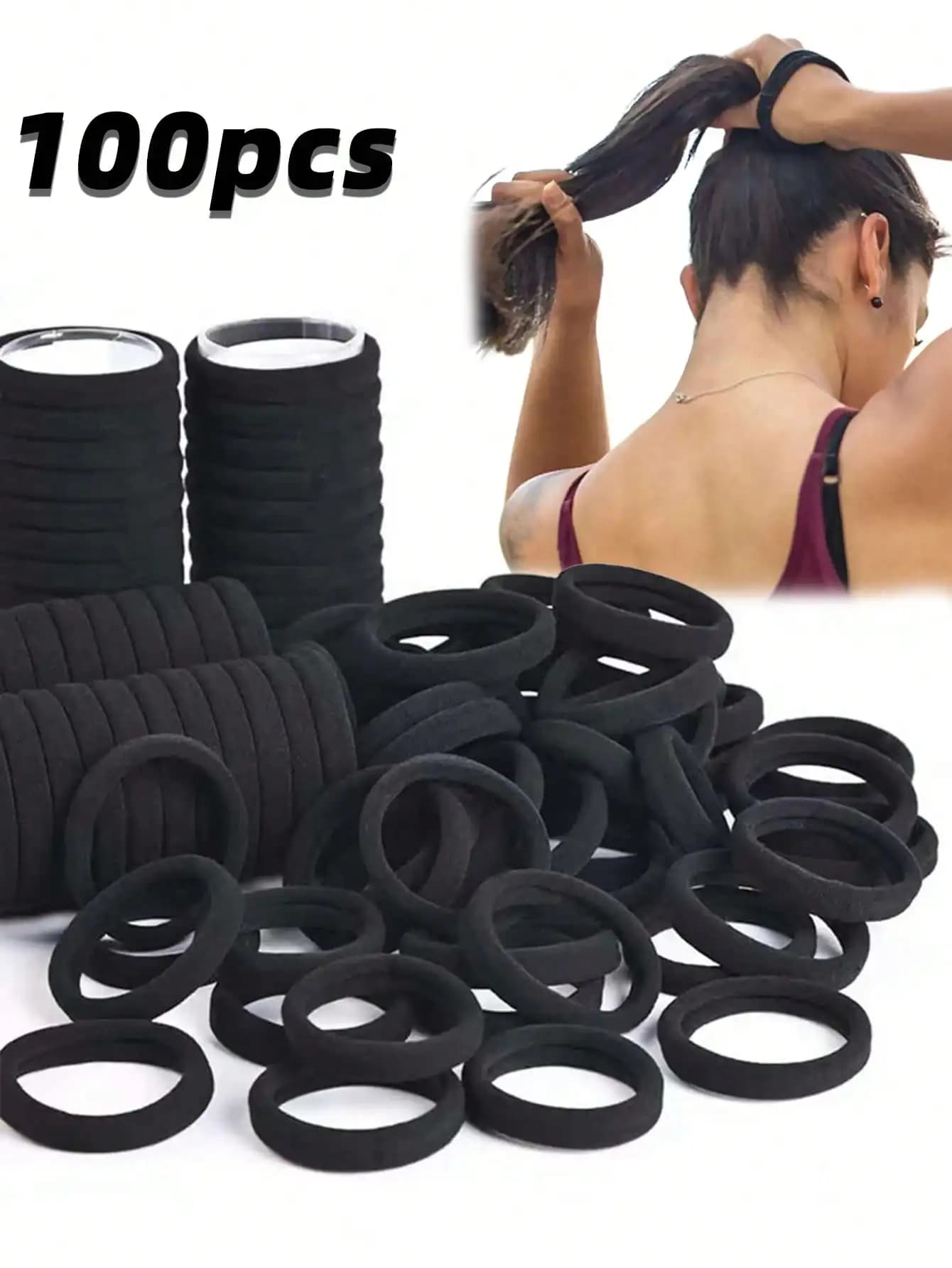 100 Pezzi Elastici per Capelli Neri Spessi e Altamente Elastici, Semplici ed Eleganti, per Donne, Uso Quotidiano e Regalo